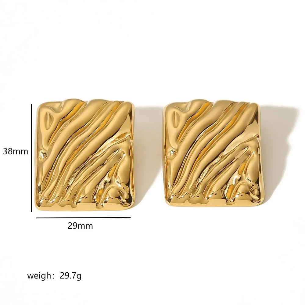 1 pair of classic simple  gold plated stainless steel wavy rectangle earrings for women jewelry daily wear h5Picture2